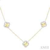 1/2 Ctw Fluted Clover Station Round Cut Diamond Necklace in 14K Yellow & White Gold